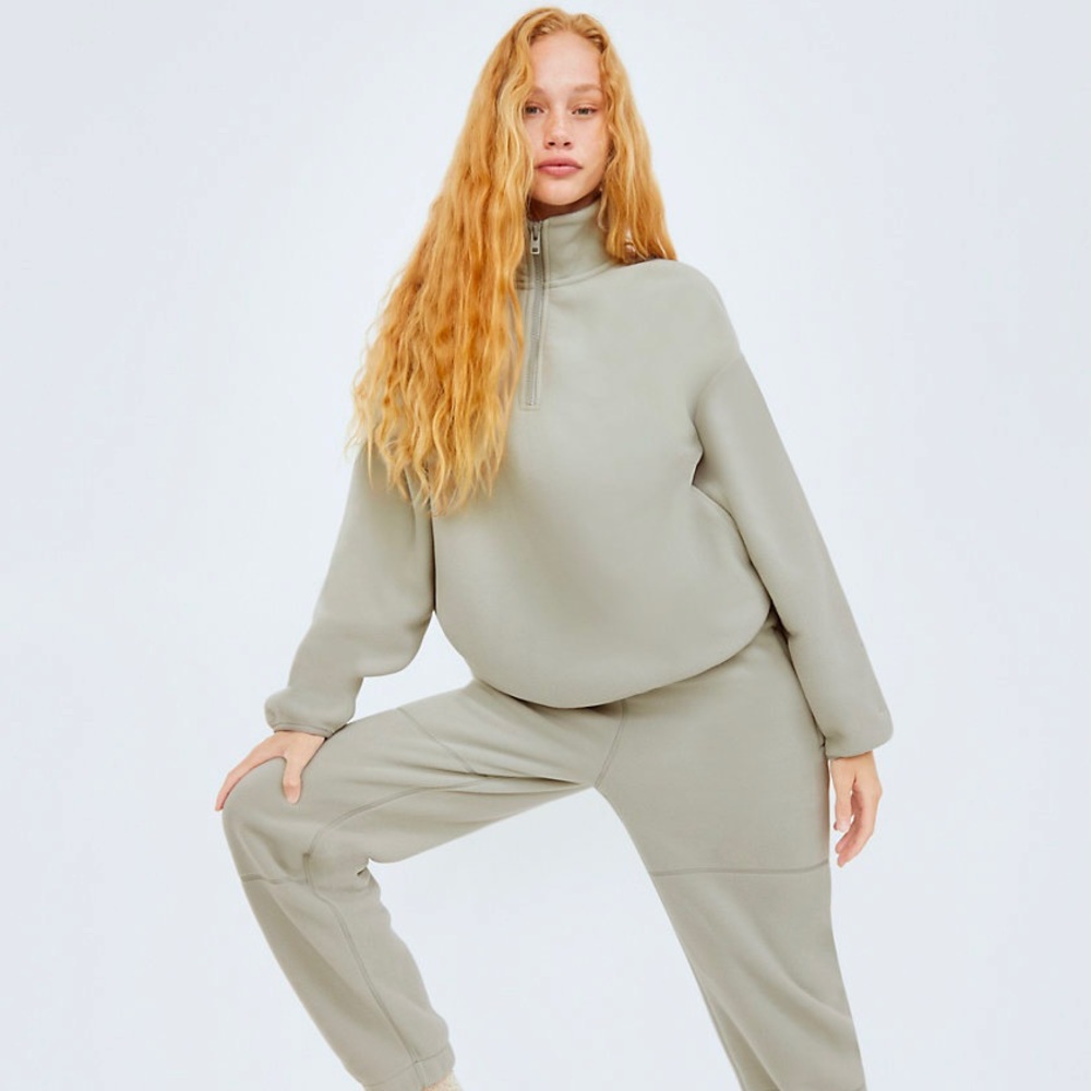 Aritzia Tna Polar 1/4 Zip Sweater in Dusky Green